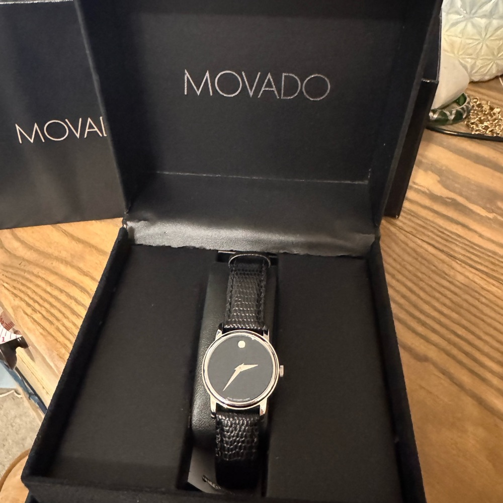 Movado Black Leather Women's Watch - Picture 1 of 3